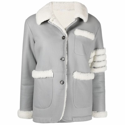 [特选优惠]THOM BROWNE 女士经典四条纹毛绒圆领夹克外套