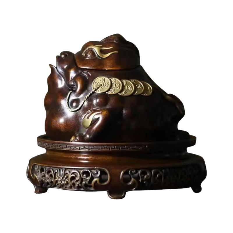 巧生炉带座金蟾熏炉文房摆件铜炉