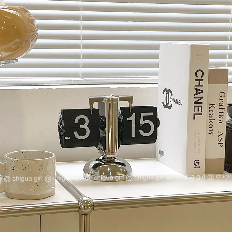 创意自动翻页钟表复古客厅摆件座钟现代简约机械时钟摆钟家装台钟