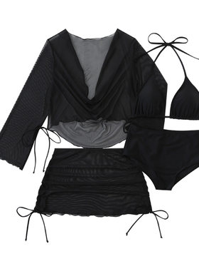 性感大码比基尼四件套温泉泳衣
