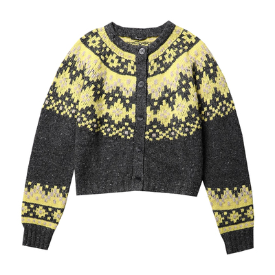 TANG TOWN 自制 羊驼毛/羊毛 蓬松温暖 费尔岛提花插肩袖针织开衫