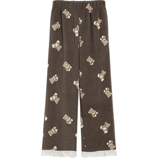 软糯毛绒甜美小碎花珊瑚绒睡裤女长裤冬季加绒保暖休闲遛弯家居裤