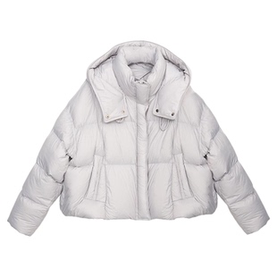 Lavinia灰色羽绒服2025冬新款女装90鸭绒龟背廓形连帽立领短外套