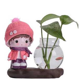 创意玻璃花瓶摆件家居课厅装饰品花器办公桌绿萝花插陶瓷水培容器