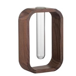 黑胡桃木玻璃试管花瓶实木水培植物容器日式小花插桌面创意小摆件