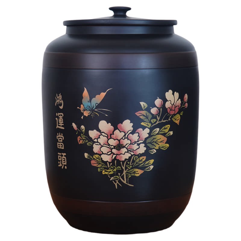 建水紫陶茶叶罐彩填密封罐