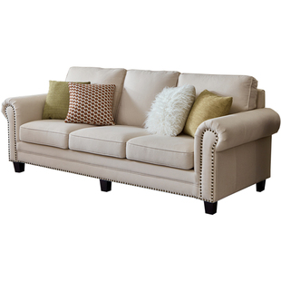 华丹妮美式布艺沙发简约小户型客厅单双三人组合直排可拆洗奶油风