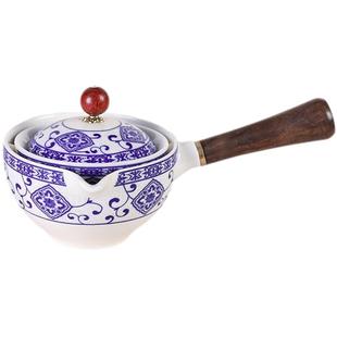 新款旅行泡茶专用茶具陶瓷青花瓷懒人旋转泡茶壶小康泡自动泡茶器