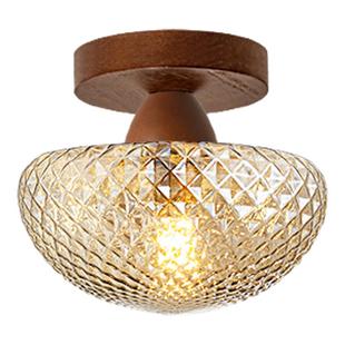 新中式复古胡桃走廊过道实木小吸顶灯中古风楼梯阳台玄关衣帽间灯