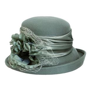 MAO品帽堂 秋冬礼帽女时尚花朵网纱毛呢帽子优雅法式高端羊毛毡帽