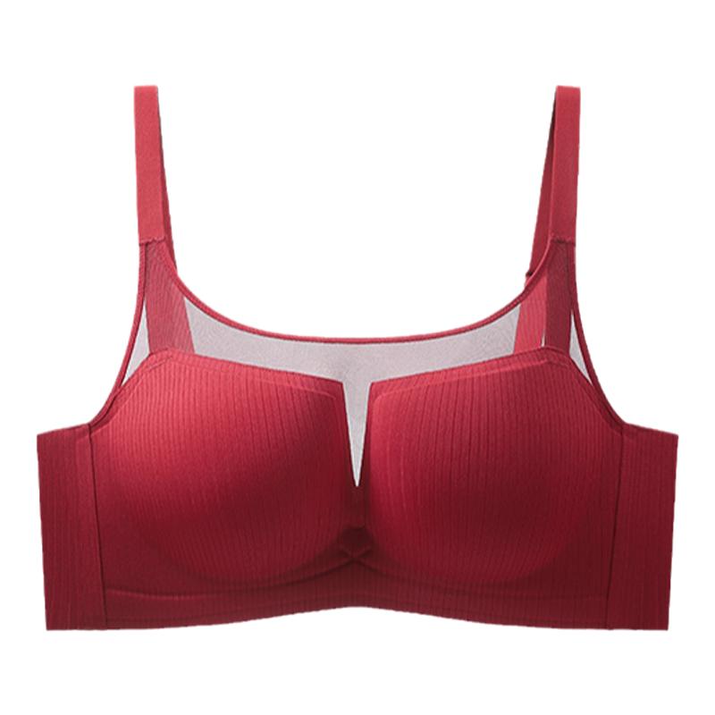 红色抹胸内衣女小胸聚拢无钢圈上托防下垂收副乳无痕薄款美背文胸