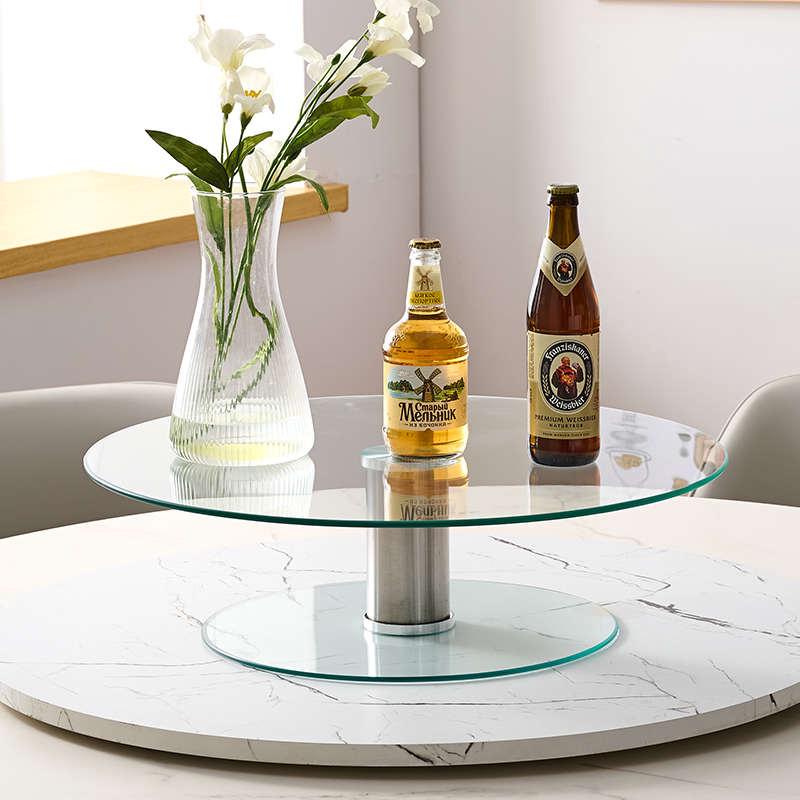 双层餐桌转盘钢化玻璃加高转台二层酒水架酒店展示台圆桌转盘家用