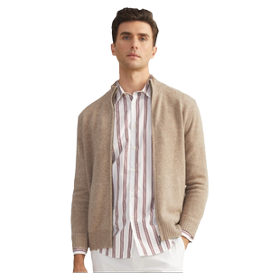 圣雪绒22秋冬新款男半高领纯色羊绒开衫加厚长袖拉链针织开衫