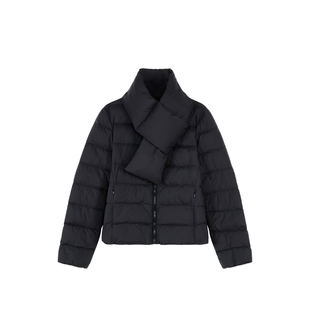 pusumede 冬日序章 经典立领短款羽绒外套女白鸭绒可拆围脖面包服