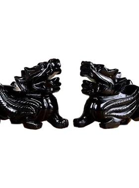 黑曜石色摆件黑色招财貔貅黑墨玉玄关桌面办公桌大中式一对装饰