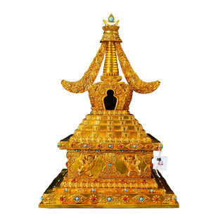 藏村菩提塔铜鎏金舍利塔佛塔家用宝石镶嵌供奉摆件如来八塔