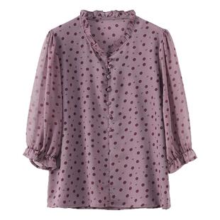 高档雪纺波点衬衫女2026春夏新款宽松显瘦轻薄时尚七分袖圆领上衣