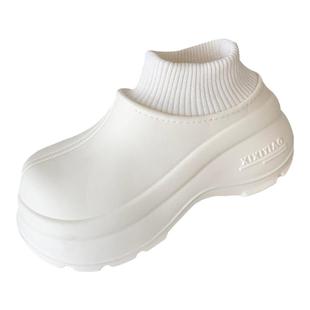 细细条 冬季增高厚底加绒保暖防水棉鞋女时尚百搭外穿棉拖鞋短靴