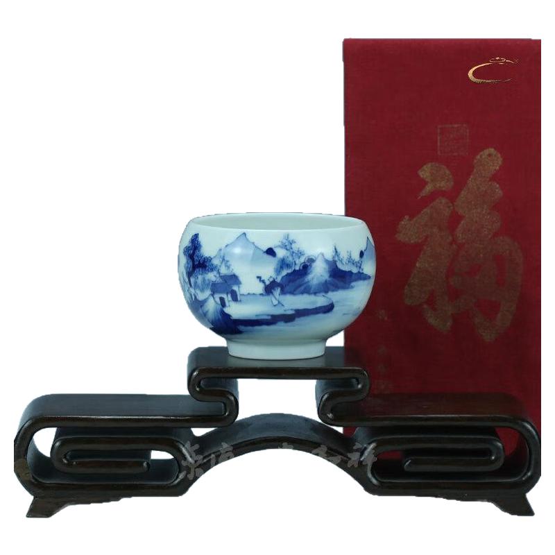 京德手绘茶杯景德镇手工山水品茗