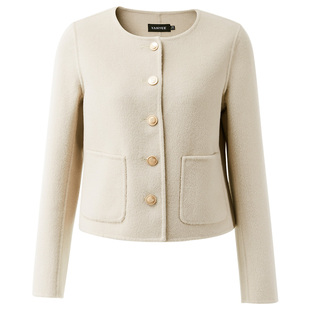 颜域双面呢短款外套2024冬季新款女装时尚简约单排扣羊毛上衣外搭