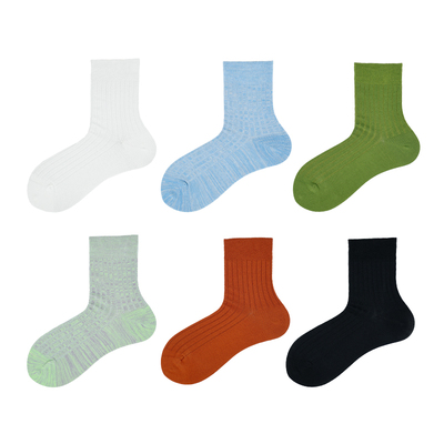 Beeff薄款长绒棉6x2坑条中筒袜