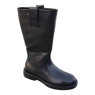 轻奢高端里外头层牛皮高筒靴子女不过膝时尚简约中跟粗跟长靴单靴