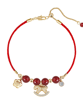 AJIDOU阿吉豆2026马年属马本命年红绳编织绳马上有钱女款好运手链