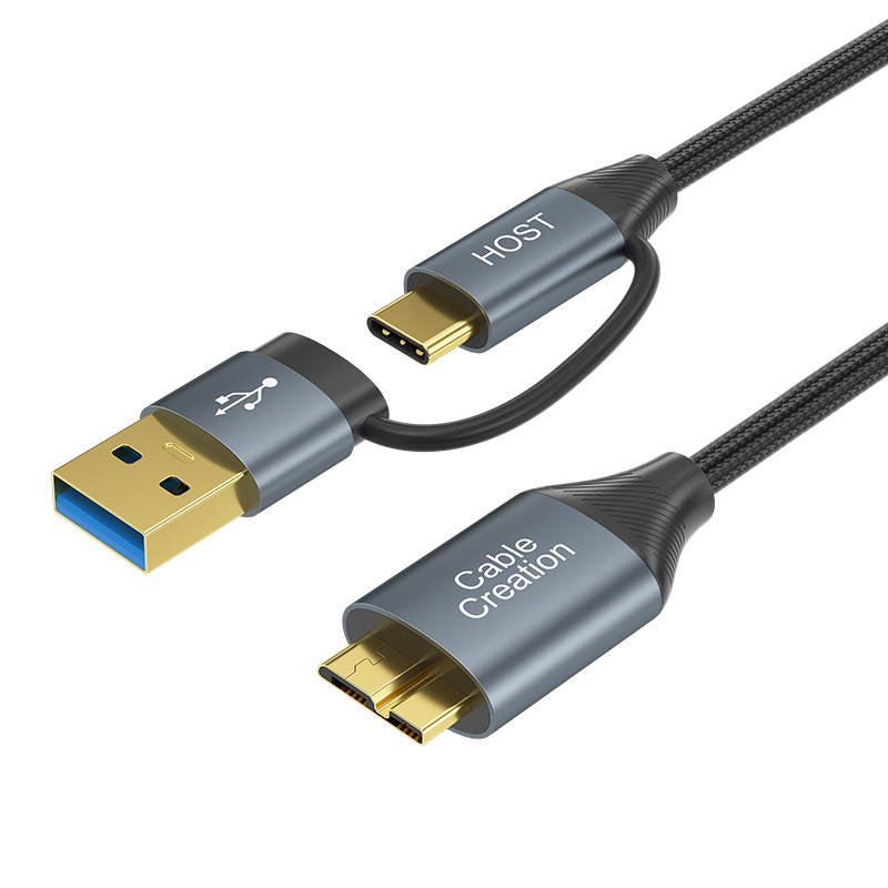 二合一typec转micro USB3.0移动硬盘数据线笔记本电脑usb连接传输充电线延长加长适用西部wd希捷东芝三星手