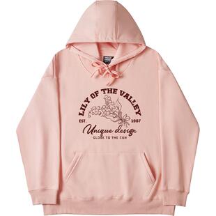 ulzzang小众卡通浅粉色连帽卫衣女宽松大版可爱风穿搭帽衫外套潮