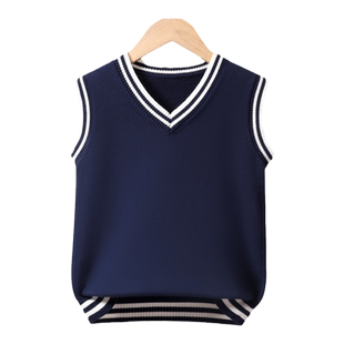 罗蒙男童马甲儿童针织V领开衫上衣2025新款春秋背心洋气男孩童装