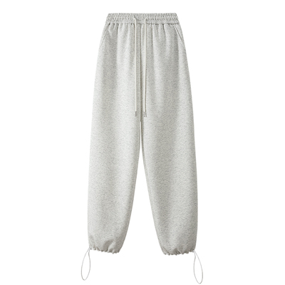 2025新款灰色束脚两穿阔腿裤女秋季休闲裤宽松直筒运动卫裤长裤子