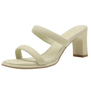 大东女鞋凉鞋女夏季新款简约套脚粗跟纯色方头露趾高跟凉拖鞋0113