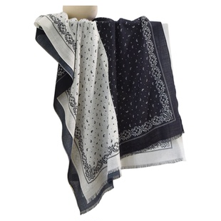 黑白色腰果花围巾女秋冬季薄款纯羊毛披肩外搭两用护颈围脖高级感