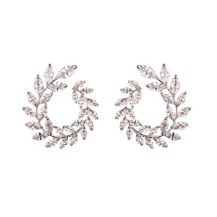 爆款刘涛同款耳钉女S925银针满钻微镶叶子橄榄枝耳环气质耳饰耳环