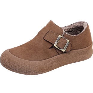 加绒磨砂皮乐福鞋女大头皮鞋厚底棉鞋秋冬鞋子勃肯鞋真皮休闲女鞋