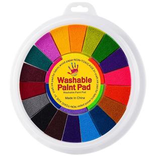 彩色手指画颜料儿童印泥多色手印印盘大号工具宝宝指印画大印台小号24色可水洗幼儿园手掌指纹画册手掌印盘