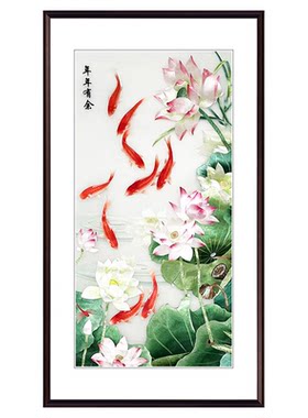 年年有鱼中式风现代荷花苏绣成品