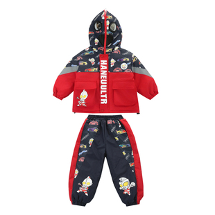 男童秋冬套装加绒加厚奥特曼衣服男孩痞帅气儿童棉服男宝宝冲锋衣