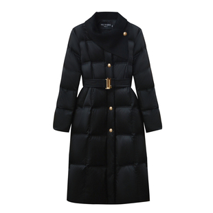 【慕尼黑情书】小娜椒小个子气质名媛围巾领黑金长款收腰羽绒服女