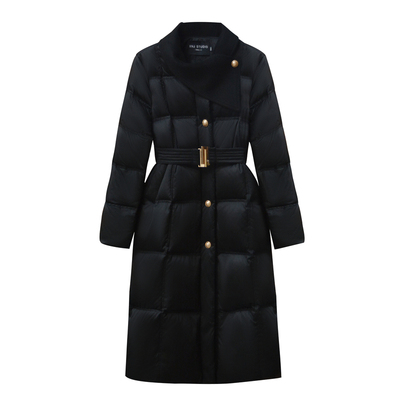 【慕尼黑情书】小娜椒小个子气质名媛围巾领黑金长款收腰羽绒服女