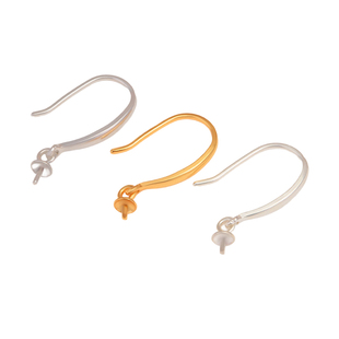 925银耳钩配件珍珠空托耳钉配饰包18K金纯银耳勾珠托耳环diy材料