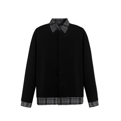 二十二号穿搭老钱风假两件拼接衬衫领针织衫男秋冬高级感开衫外套