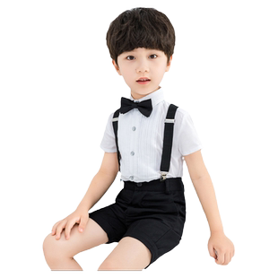 罗蒙儿童演出服男童礼服夏花童男孩西装背带裤主持人钢琴表演套装