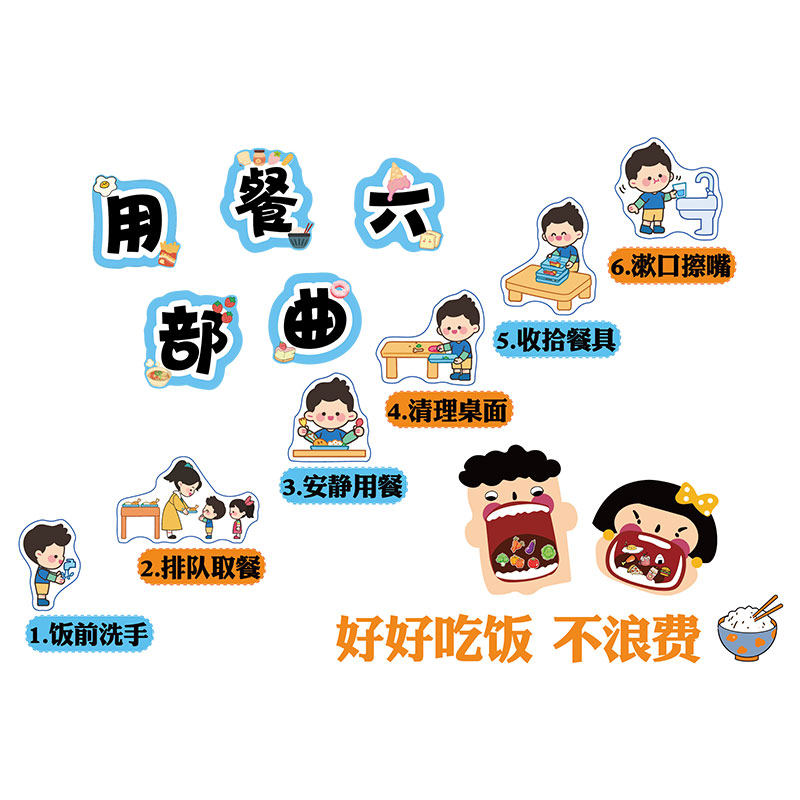 小饭桌墙面装饰幼儿园午托管班餐厅食堂育文化标语机构广告贴纸画