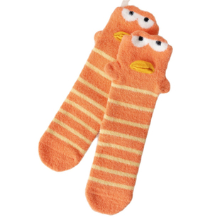 比奇堡丑鱼袜子澳绒睡眠睡觉加厚保暖冬天送女朋友居家地板毛茸袜