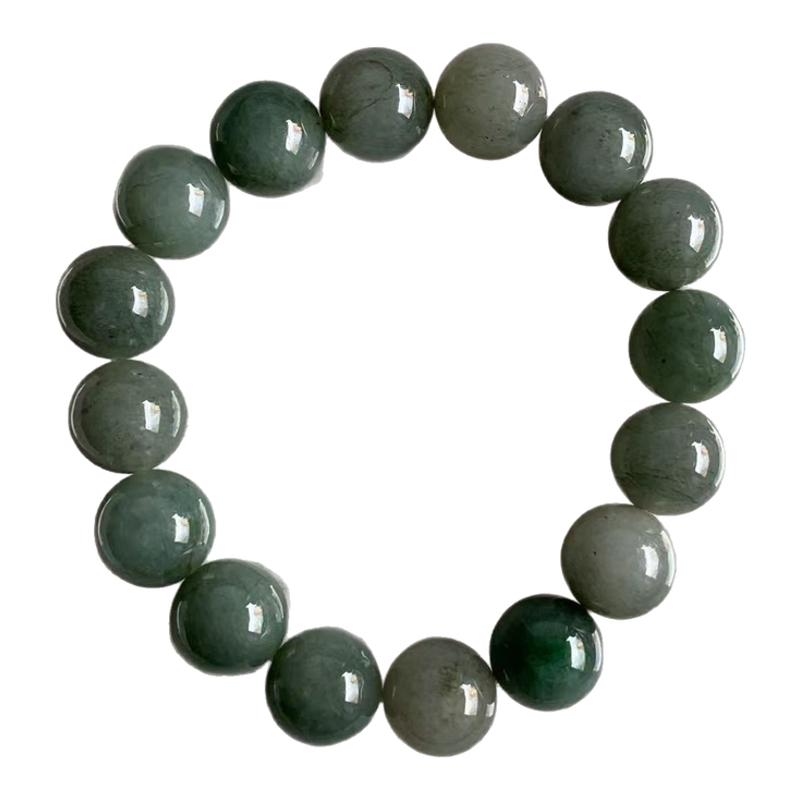 缅甸A货翡翠手串油青绿色13.5mm
