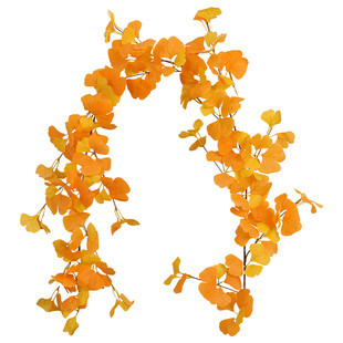 仿真银杏叶黄色树叶子缠绕空调管道遮挡装饰塑料假花藤条植物藤蔓