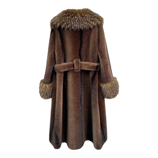 皮毛一体大衣女秋冬时尚保暖轻奢高端仿水貂毛大毛领皮草毛毛外套