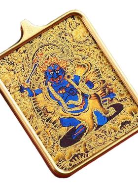 手绘描金八大守护神黑金唐卡吊坠