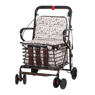 老人手推车可坐折叠代步购物买菜小推车老年人可坐可推软椅代步车